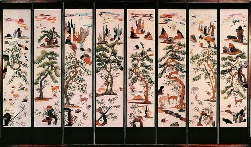 십장생 그림 자수